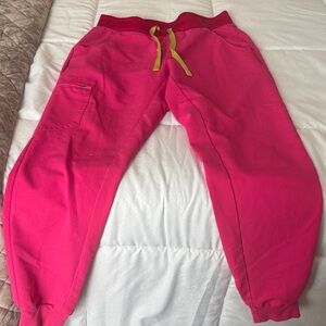 Figs women’s Hot Pink Joggers with Lime Drawstring